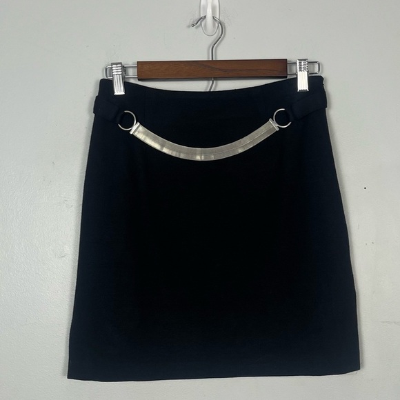Vintage cache black mini skirt with silver chain belt size 4 90s office siren - Picture 1 of 6